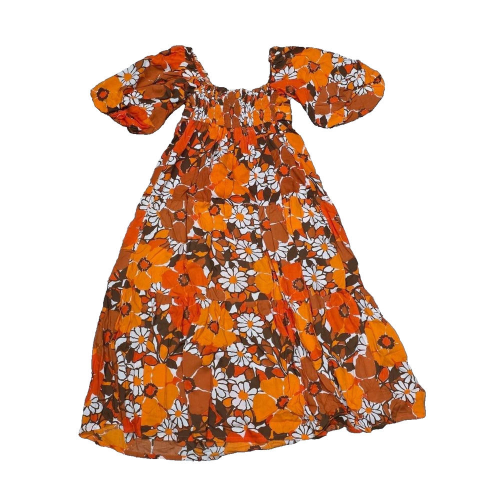 Revolve Faithfull The Brand Kiona Isola Floral Printed Dress Orange Sz 6 A004054 - Picture 5 of 13